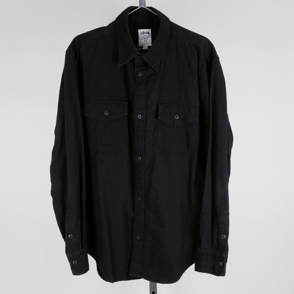Stussy Deluxe Made in Japan Black Cotton Velvet Snap Button Shirt XL